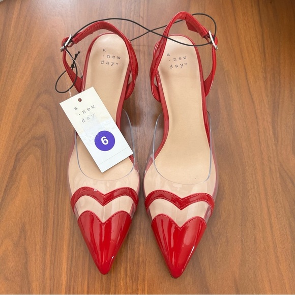 A New Day Red and Clear Pointed Heels, Size 6 - Picture 4 of 5